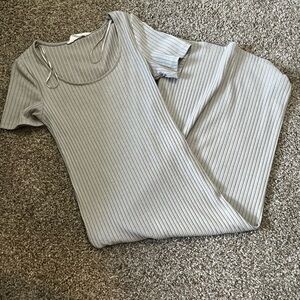 Primark Light Gray Ribbed Short Sleeve Dress